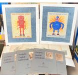 2 Robot prints; 5 etchings of Georgian Stockport; 9 folios of English cathedrals