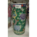 A Japanese ceramic sleeve vase decorated with chrysanthemums, birds etc.