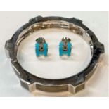 A Hermes hinged bangle and a pair of turquoise enamel earrings in original box