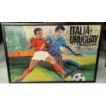 A Mexico 1970 World Cup poster Italia - Uruguay, player tackling another player 57 x 87cm