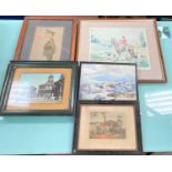 A pastel drawing of a military      , framed and glazed, hunting prints and other pictures