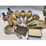 Two hallmarked silver back dressing table sets; a mesh purse; etc.