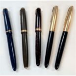 Five various Parker fountain pens