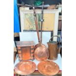 Two 19th century warming pans; other copperware