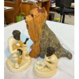 A Beswick bone china figure of a terrier, 26cm and 2 Minton figures