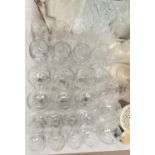 A set of 7 leaded cut glass Champagne glasses, 6 Brandy glasses, other leaded cut glass etc