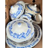 A Crescent part dinner service for Heal's (some staining) and an EPNS 3 piece tea service; an entree