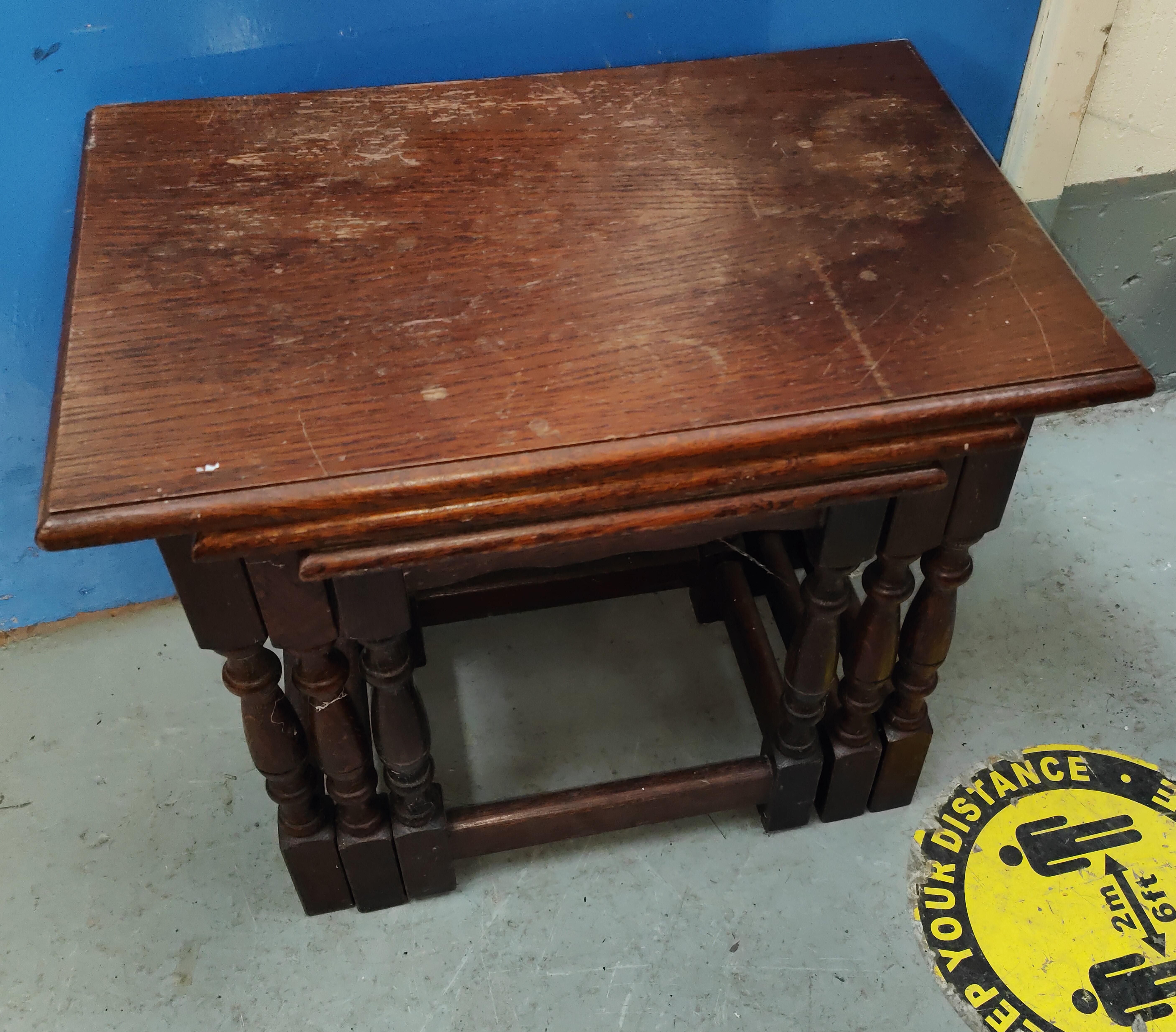 An Art Deco oak table; nest of tables etc