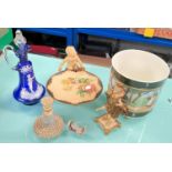 An English Staffordshire pottery milkmaid planter and a selection of decorative china