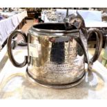 A hallmarked silver sugar bowl, inscribed, Birmingham 1910, 5.25oz; a selection of silver plate