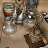A decanter with silver top, various EPNS etc