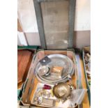 A selection of silver plate, pewter framed mirror etc