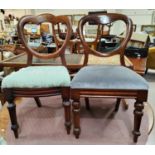 10 various Victorian mahogany balloon back dining chairs on turned legs, various upholstery.