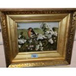 Robert William Bates local artist.  A pair of oils: Robin sitting on a branch in early spring,