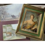 7 Miscellaneous Pictures:- a. Portrait of a Lady (Madame Victoria) in gilt frame, size: 10 x 8" (