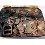A collection of metal detector finds:  some Roman coins; tokens and buttons, 2.3kg approx