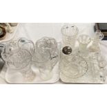 A cut glass large heavy fruit bowl on detachable/reversible base; a selection of cut crystal; etc.