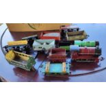 Two vintage tinplate clockwork locomotives and tenders, other tinplate rolling stock