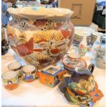 A large Japanese Satsuma jardiniere decorated with warriors etc and a selection of eggshell
