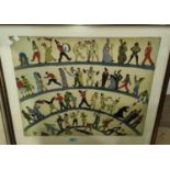 Sigmund Reiber ?:  colour etching, burlesque figures, signed and titled in pencil, 45 x 55cm, framed