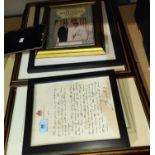 A GV facsimile POW letter, 1918, framed and glazed; 2 framed photos:  Jack Nicholson & Mel Gibson;
