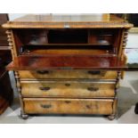 A 19th century figured mahogany continental Biedermier secretaire with fall front, three drawers,