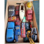 A collection of W. German, British and other tin plated vehicles etc