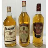 A 70cl bottle of Teachers Highland Cream Scotch Whisky 40%; A 1 litre Grants 'The Family Reserve'