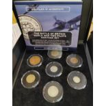 Three British banknote commemorative coins; 2 £ coins; etc.; The Battle of Britain WWII Pilots