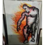 Australian ? 20th century:  coloured crayon, humanoid image, signed with initials and dated '89, 107
