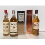 A 70cl bottle of Teachers Highland Cream Scotch whisky, boxed; a 70cl bottle of 8 year old Bells