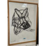 Tom Bendhem:  charcoal on paper, nude study of a male, 9/12/93, signed, 59 x 42cm, framed