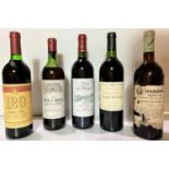 Five bottles of red wine - Chateau le Pourcaud Bordeaux Superieur 1982, Chateau de Villambis Haut-