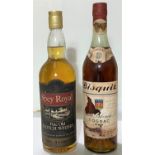 1 bottle of Spey Royal Fine Old Scotch Whisky 70%; 1 70cl bottle of Bisquit Cognac (label torn)