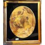 An early 9th century silk and Chenille collage depicting 'The Annunciation' in gilt frame with