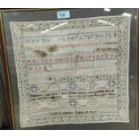 A 19th century sampler by Sarah Rollinson, aged 13, 1824 - framed & glazed. Alphabet, numbers &