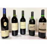 Five bottles of red wine - Cabernet Sauvignon Domaine Saint Hilaire 1996, Carinena Val de Cabrera