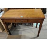 A Jacobean style oak bureau, 74cm; a 19th century oak tea table with fold-over top, 94cm; etc.