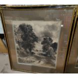 after John Constable: Three Mezzotints of farming and country scenes in large gilt and ebonised