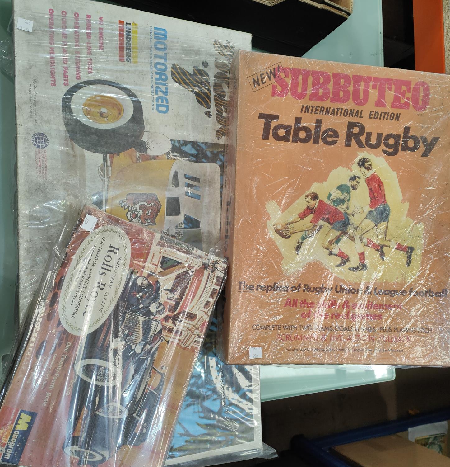 A Kit Car "Tiger T"; a Kit Car Rolls-Royce; a Subbuteo table rugby, all in original boxes