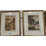 Fred J Knowles:  3 rural scenes, watercolours, signed;  another watercolour, framed and glazed