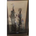 British c. 1900:  pen and colour wash, "Rock Climbing in Skye", humorous depiction of Edwardian
