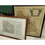 A Robert Morden "Lancashire" hand coloured map, framed and glazed and a map of Kashmir, framed and
