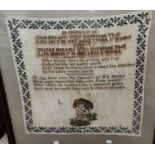 A Victorian sampler in memory of John Herbert aged 2 years, with verse and embroidered memorial