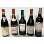 A 70cl bottle of 1998 Chateau de Fonsalette Cotes du Rhone and 4 other bottles of red wine