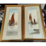 Two gilt framed watercolours of boats and two other framed watercolours.