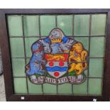 An oak framed stained leaded glass crest of Maidstone 50 x 57cm