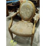 An early/mid 20th century gilt framed armchair, in period style with oval back, on square legs, in