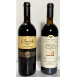 A bottle of Barolo Conte di Cavour 1989, 13.5% vol; a bottle of Barolo Conventino 2012, 14% vol