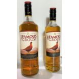 A litre bottle of Famous Grouse whisky 40% vol and a 70cl bottle the same